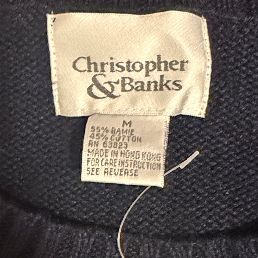 VTG Christopher & Banks Embroidered Bear Crew Neck Sweater Sz M Navy Blue - Picture 2 of 6